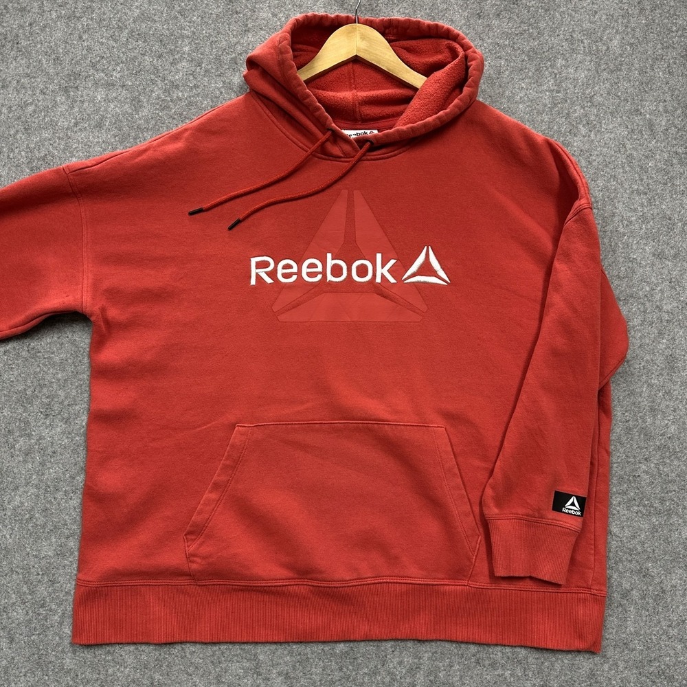 Reebok Hoodie‎ Mens XXL Red with Silver Embroidery Logo on Chest